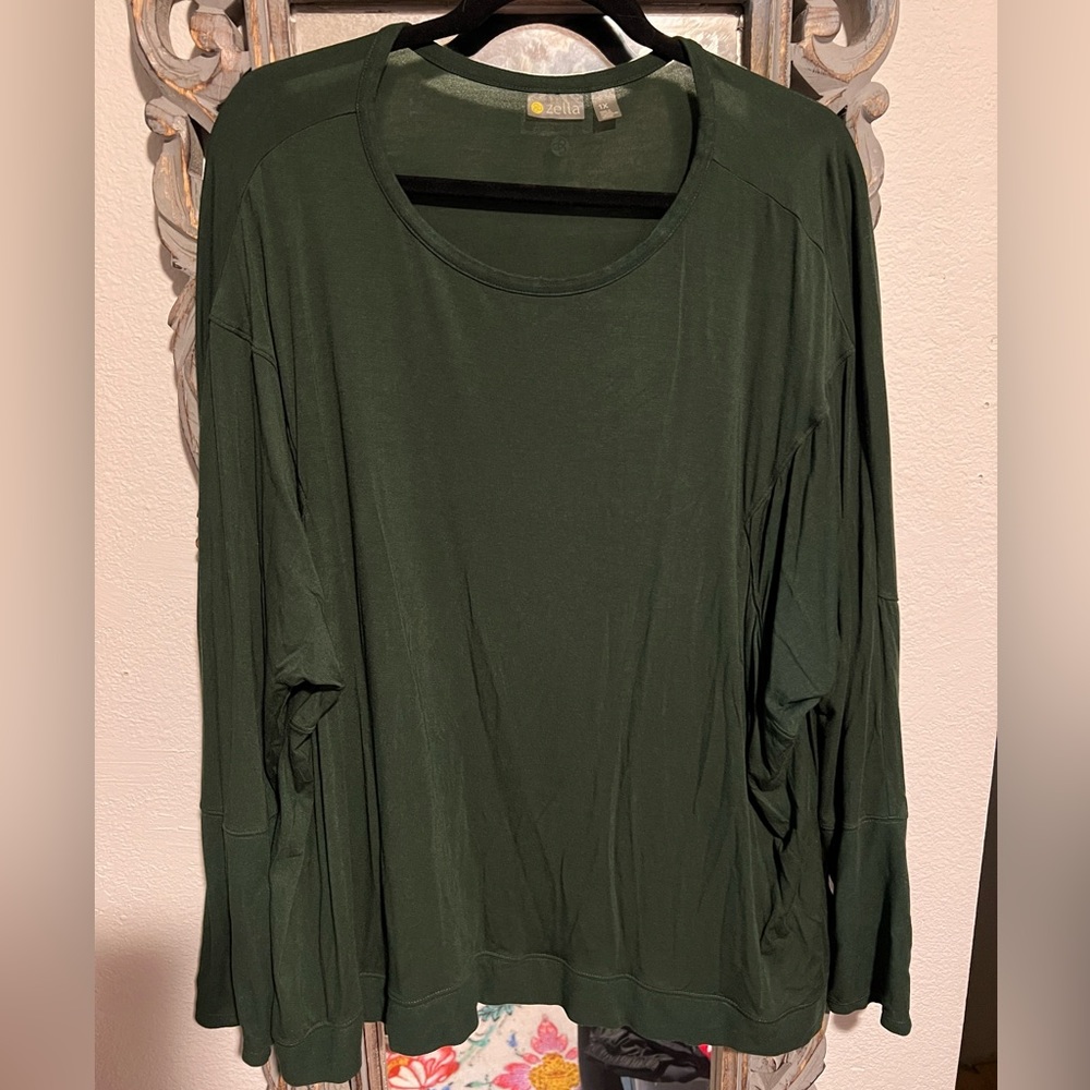 Women’s ZELLA Green Long Dolman Sleeve Relaxed Shirt Size 1X